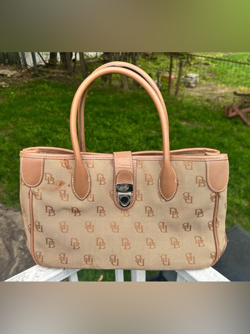 Dooney & Bourke Tan Logo Tote with Leather Trim - Picture 2 of 6